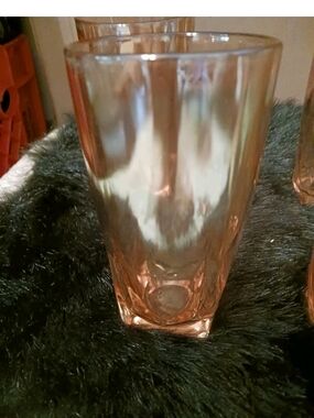 Set Of 4 Vintage Peach Lustre Luster Juice Glasses Jeannette Mid Century Modern.